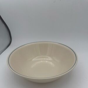 VTG Corelle Vegetable Serving Bowl 8.5” Beige Simple Blue Stripe at rim
